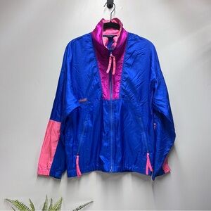 Columbia Vintage 90s Pink Blue Colorblock Full Zip Windbreaker Women's S